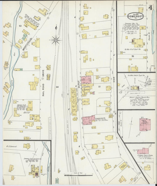 Sanborn Fire Insurance Map from Somerset, Pulaski County, Kentucky (1897), Sheet #0004 - Historic Sanborn Fire Insurance Map Print, vintage old map wall art, antique decor, genealogy gift, Kentucky Kentucky map