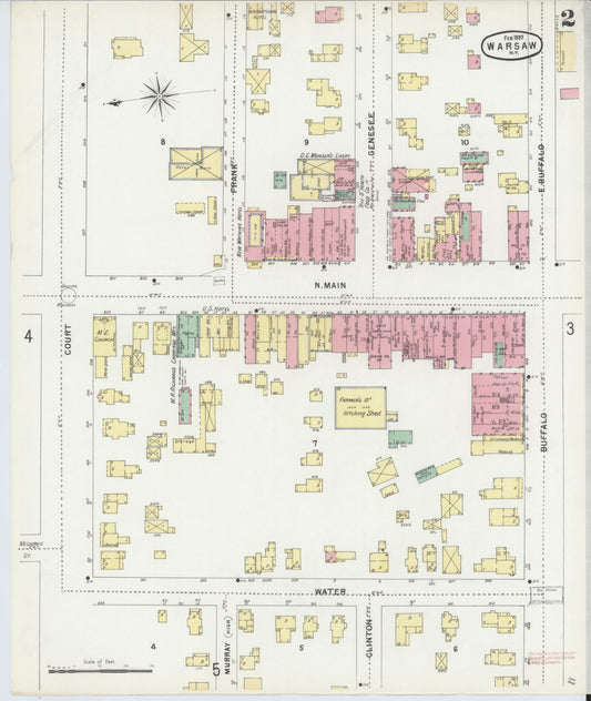 Sanborn Fire Insurance Map from Warsaw, Wyoming County, New York (1897), Sheet #0002 - Historic Sanborn Fire Insurance Map Print, vintage old map wall art, antique decor, genealogy gift, Warsaw Wyoming map
