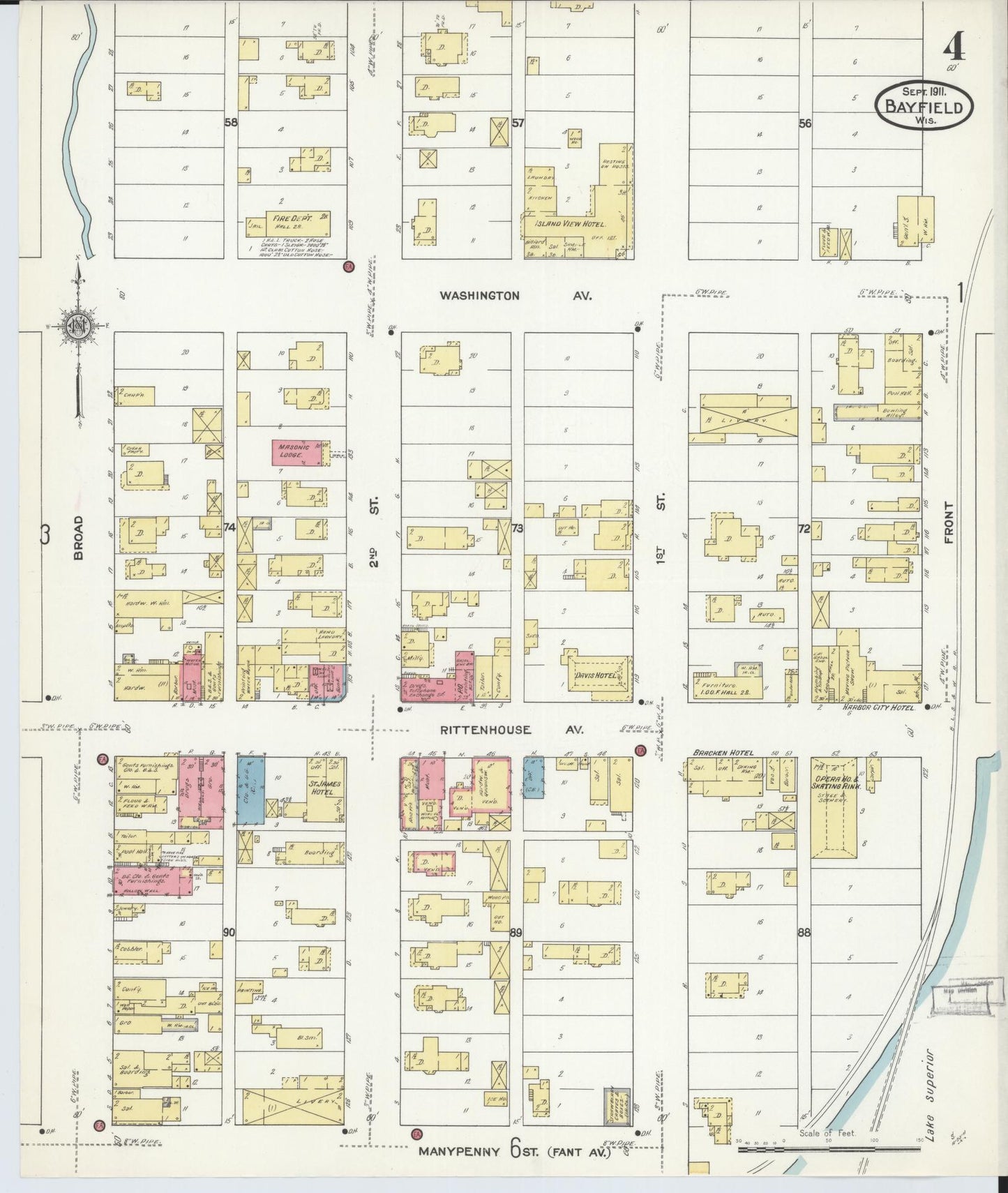 Sanborn Fire Insurance Map from Bayfield, Bayfield County, Wisconsin (1911), Sheet #0004 - Historic Sanborn Fire Insurance Map Print, vintage old map wall art, antique decor, genealogy gift, Wisconsin Wisconsin map