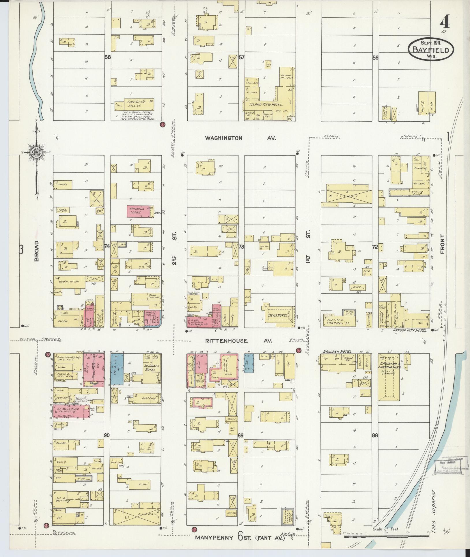 Sanborn Fire Insurance Map from Bayfield, Bayfield County, Wisconsin (1911), Sheet #0004 - Historic Sanborn Fire Insurance Map Print, vintage old map wall art, antique decor, genealogy gift, Wisconsin Wisconsin map