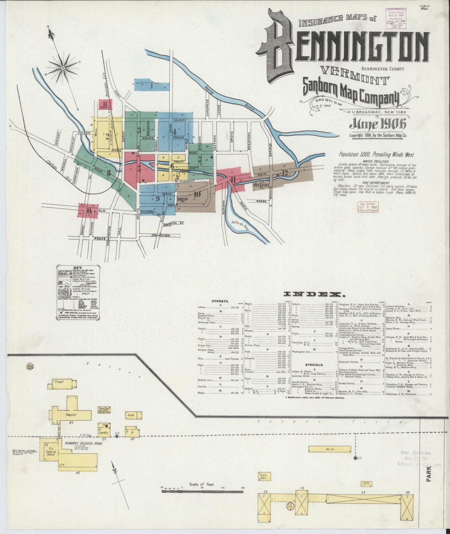 Sanborn Fire Insurance Map from Bennington, Bennington County, Vermont. (1906) – Historic Sanborn Fire Insurance Map Print
