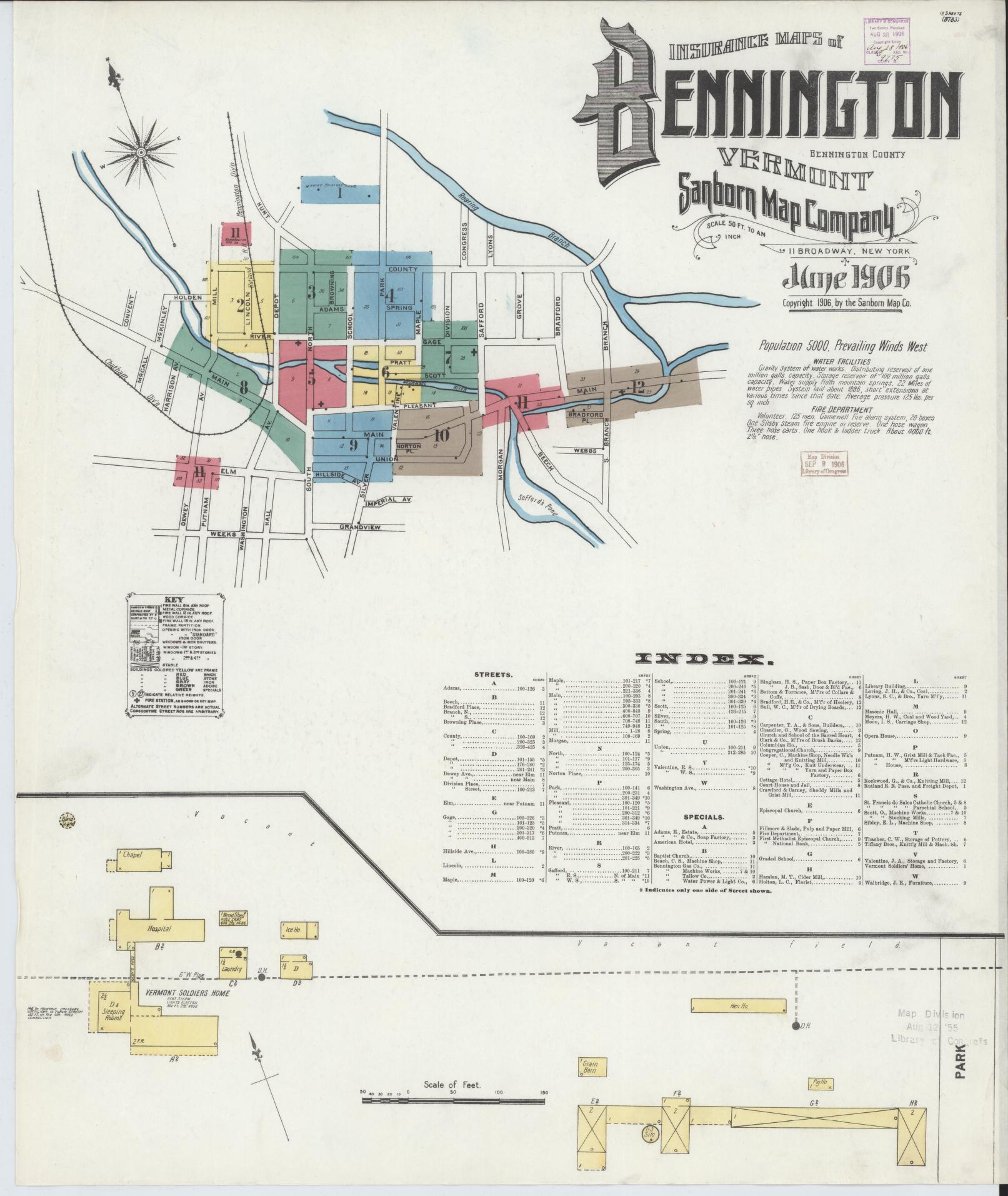Sanborn Fire Insurance Map from Bennington, Bennington County, Vermont. (1906) – Historic Sanborn Fire Insurance Map Print