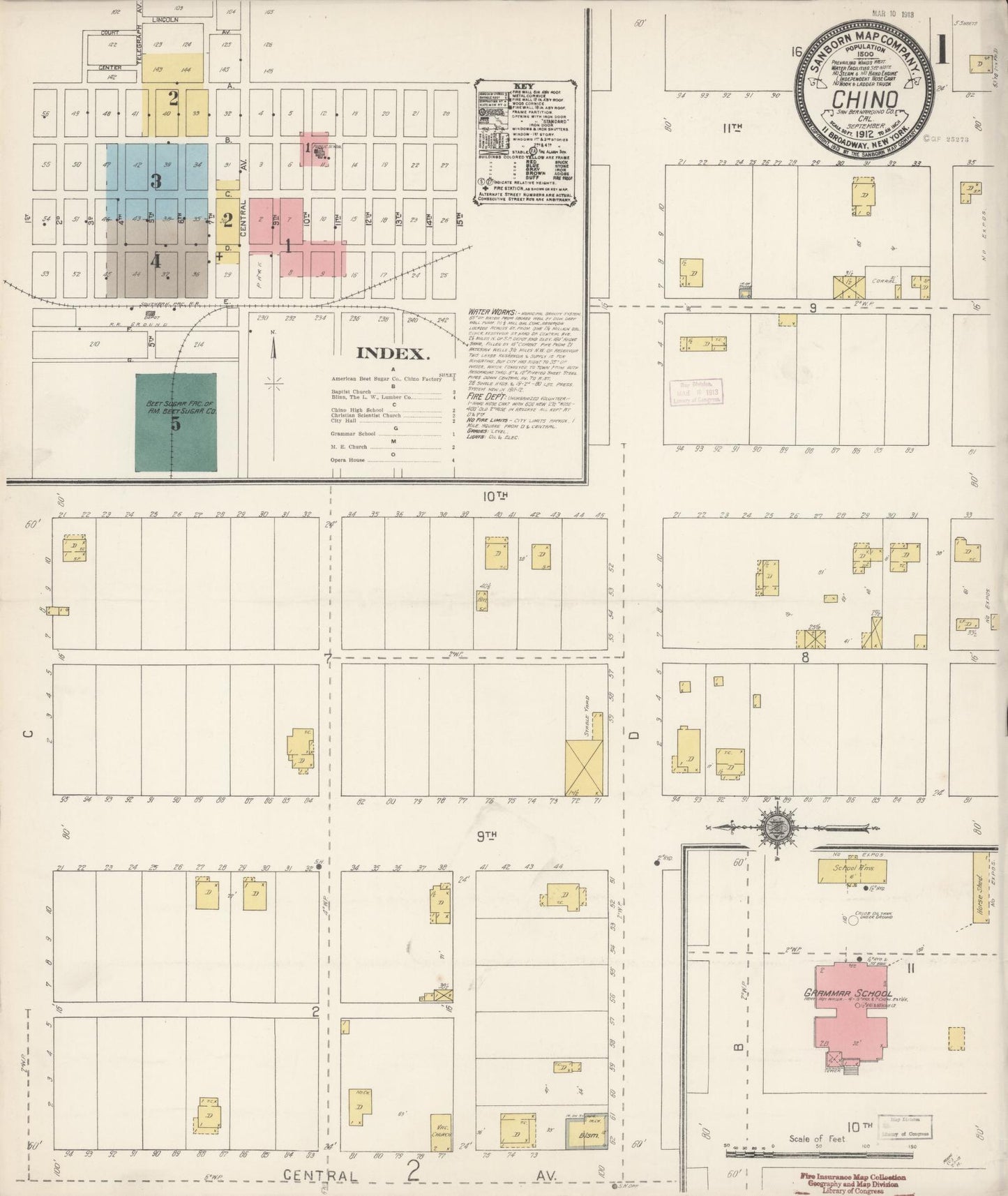 Sanborn Fire Insurance Map from Chino, San Bernardino County, California (1912), Sheet #0001 - Historic Sanborn Fire Insurance Map Print, vintage old map wall art, antique decor, genealogy gift, California California map