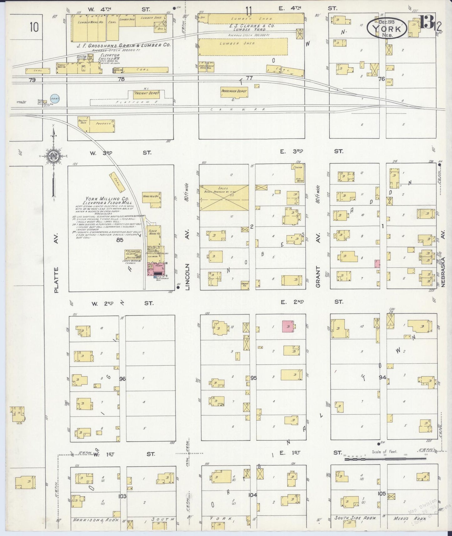 Sanborn Fire Insurance Map from York, York County, Nebraska (1915), Sheet #0013 - Complete Map Set gallery image, historic Sanborn map, vintage wall art, Nebraska Nebraska