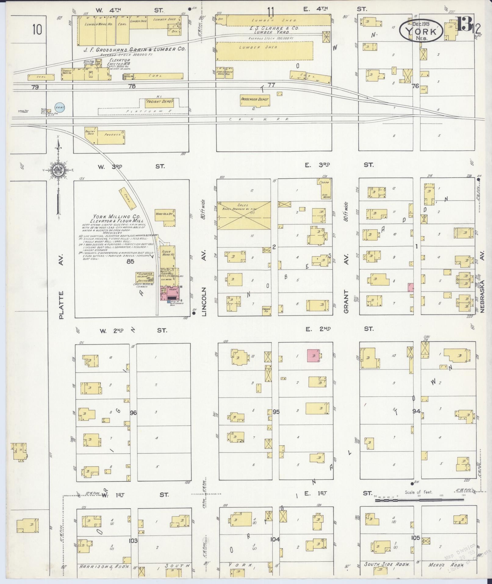 Sanborn Fire Insurance Map from York, York County, Nebraska (1915), Sheet #0013 - Complete Map Set gallery image, historic Sanborn map, vintage wall art, Nebraska Nebraska