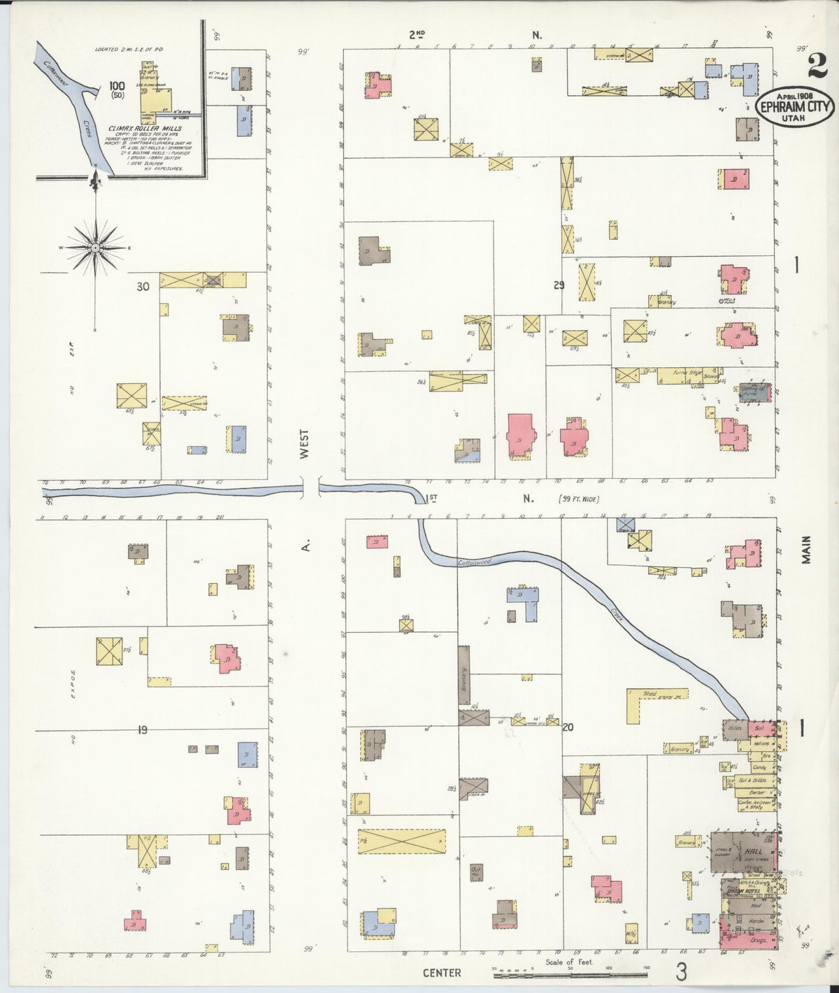 Sanborn Fire Insurance Map from Ephraim, Sanpete County, Utah (1908), Sheet #0002 - Complete Map Set gallery image, historic Sanborn map, vintage wall art, Utah Utah