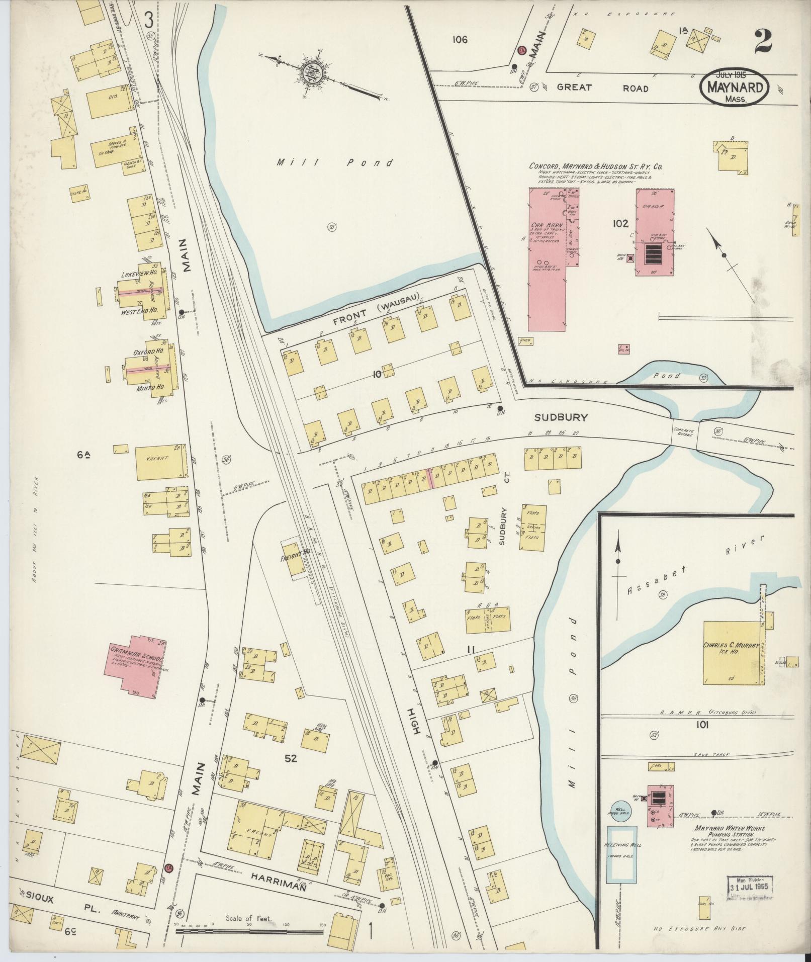 Sanborn Fire Insurance Map from Maynard, Middlesex County, Massachusetts (1915), Sheet #0002 - Complete Map Set gallery image, historic Sanborn map, vintage wall art, Massachusetts Massachusetts