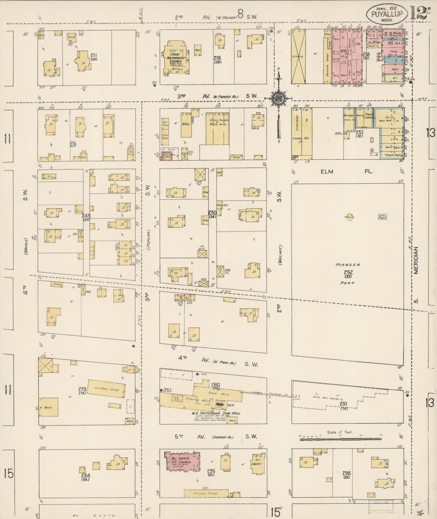 Sanborn Fire Insurance Map from Puyallup, Pierce County, Washington (1912), Sheet #0012 - Complete Map Set gallery image, historic Sanborn map, vintage wall art, Washington Washington