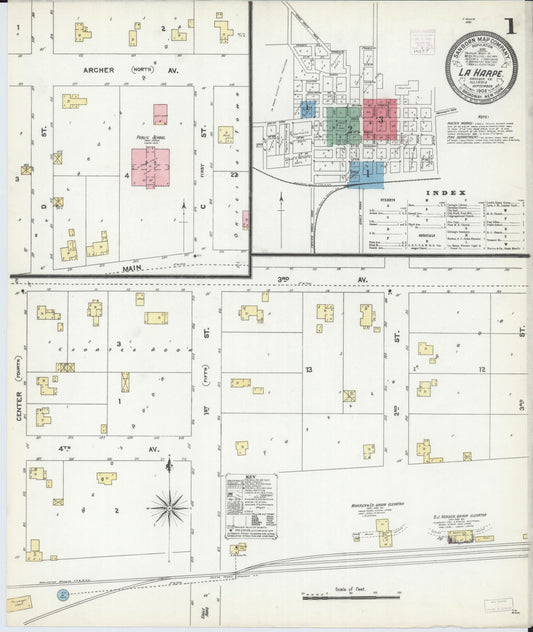 Sanborn Fire Insurance Map from La Harpe, Hancock County, Illinois (1906), Sheet #0001 - Complete Map Set gallery image, historic Sanborn map, vintage wall art, Illinois Illinois