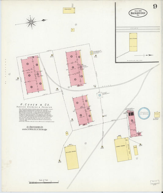 Sanborn Fire Insurance Map from Bainbridge, Decatur County, Georgia (1909), Sheet #0009 - Historic Sanborn Fire Insurance Map Print, vintage old map wall art, antique decor, genealogy gift, Georgia Georgia map