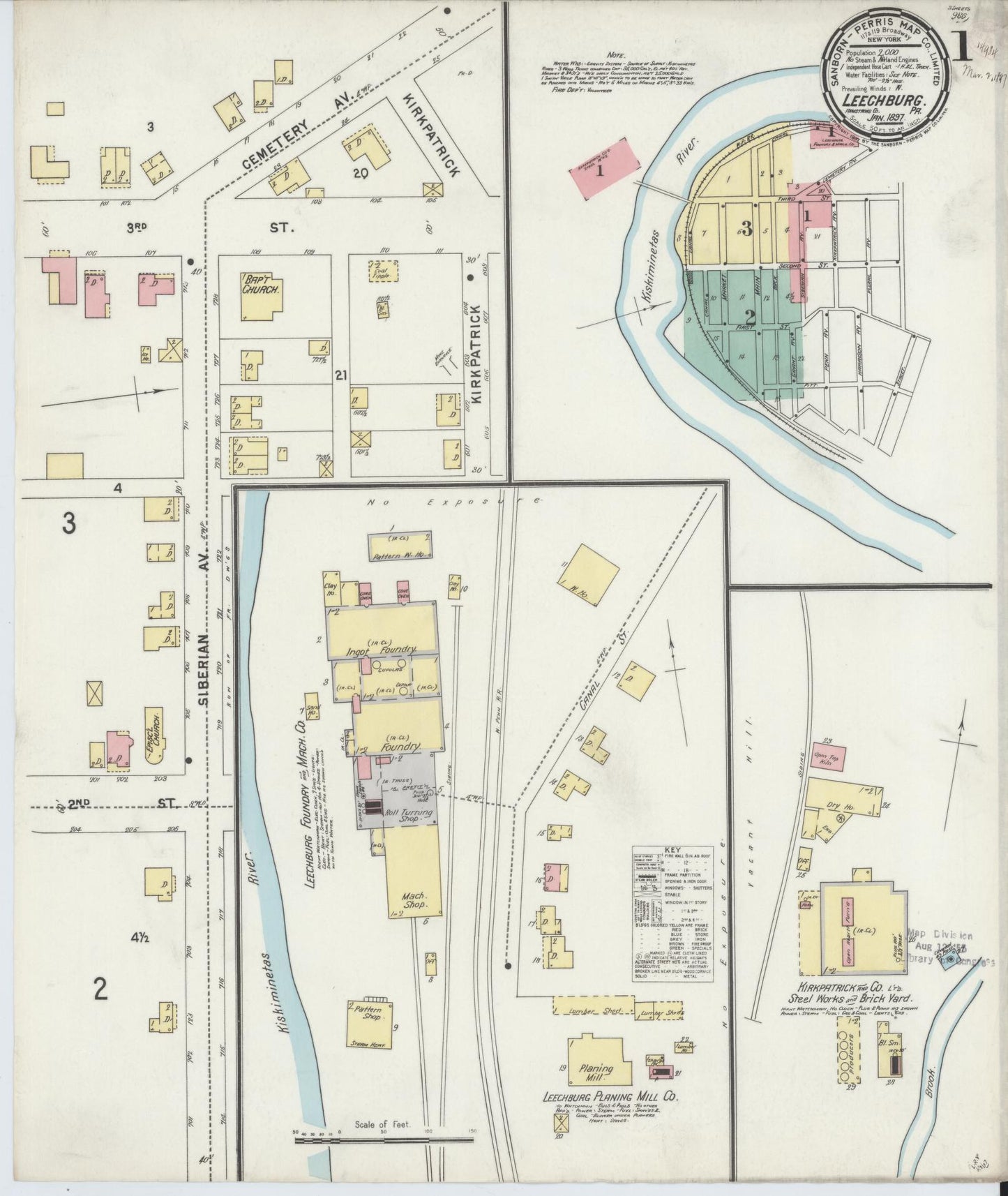 Sanborn Fire Insurance Map from Leechburg, Armstrong County, Pennsylvania. (1897) – Historic Sanborn Fire Insurance Map Print
