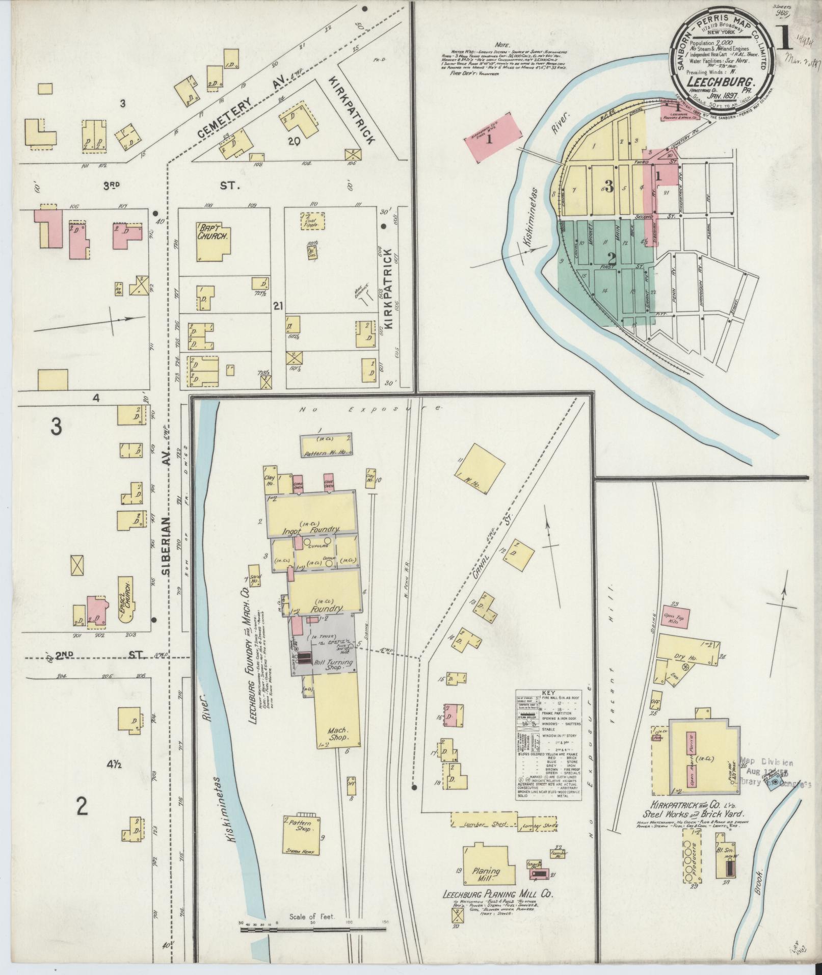Sanborn Fire Insurance Map from Leechburg, Armstrong County, Pennsylvania. (1897) – Historic Sanborn Fire Insurance Map Print
