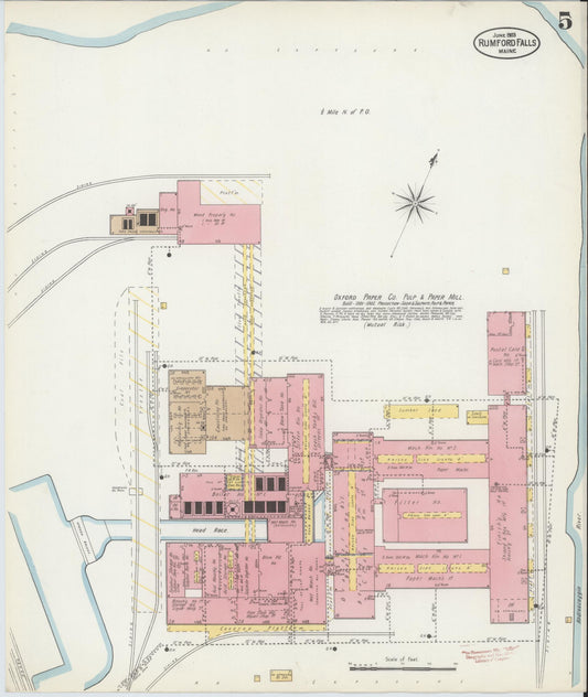 Sanborn Fire Insurance Map from Rumford Falls, Oxford County, Maine (1903), Sheet #0005 - Historic Sanborn Fire Insurance Map Print, vintage old map wall art, antique decor, genealogy gift, Maine Maine map
