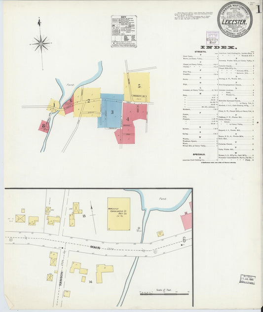 Sanborn Fire Insurance Map from Leicester, Worcester County, Massachusetts (1904), Sheet #0001 - Complete Map Set gallery image, historic Sanborn map, vintage wall art, Massachusetts Massachusetts