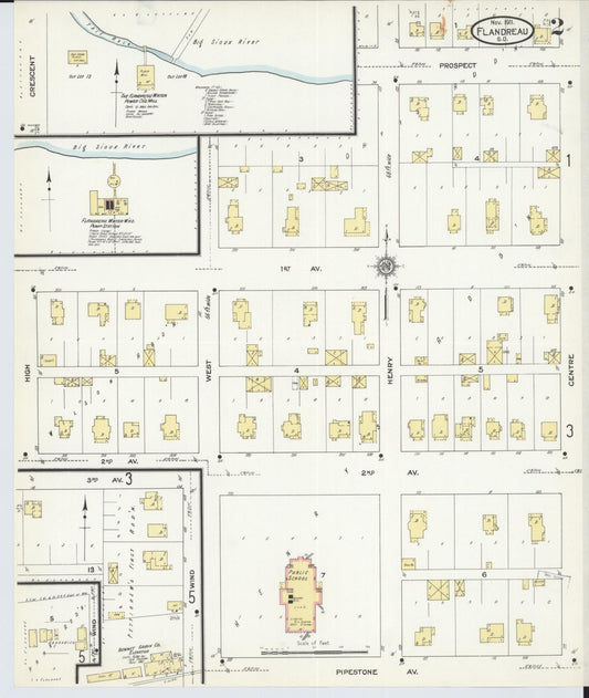 Sanborn Fire Insurance Map from Flandreau, Moody County, South Dakota (1911), Sheet #0002 - Historic Sanborn Fire Insurance Map Print, vintage old map wall art, antique decor, genealogy gift, South Dakota South Dakota map