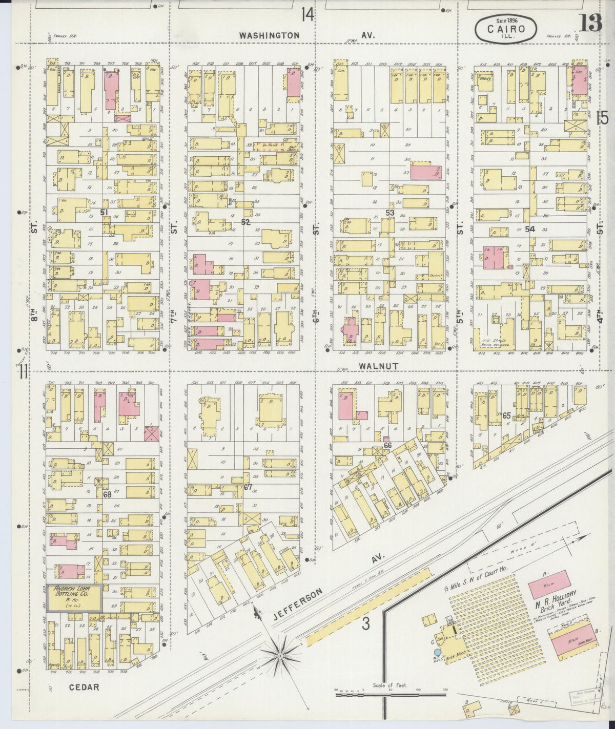 Sanborn Fire Insurance Map from Cairo, Alexander County, Illinois (1896), Sheet #0013 - Complete Map Set gallery image, historic Sanborn map, vintage wall art, Illinois Illinois