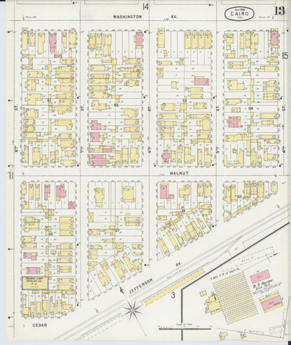 Sanborn Fire Insurance Map from Cairo, Alexander County, Illinois (1896), Sheet #0013 - Complete Map Set gallery image, historic Sanborn map, vintage wall art, Illinois Illinois