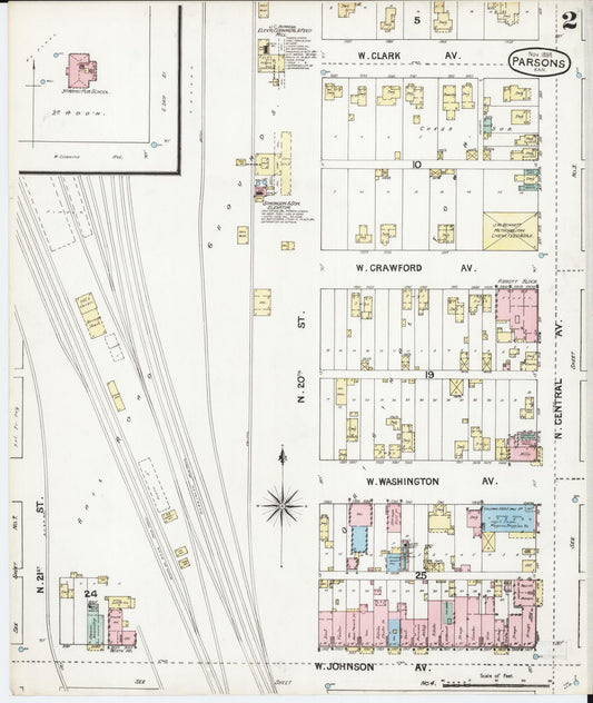 Sanborn Fire Insurance Map from Parsons, Labette County, Kansas (1888), Sheet #0002 - Historic Sanborn Fire Insurance Map Print, vintage old map wall art, antique decor, genealogy gift, Kansas Kansas map