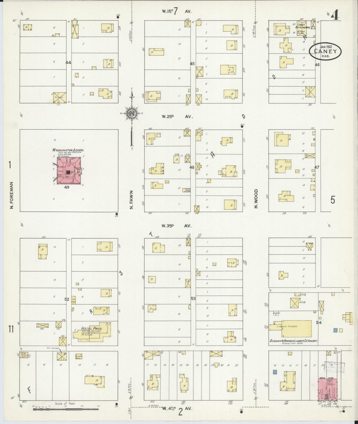 Sanborn Fire Insurance Map from Caney, Montgomery County, Kansas (1912), Sheet #0004 - Complete Map Set gallery image, historic Sanborn map, vintage wall art, Kansas Kansas