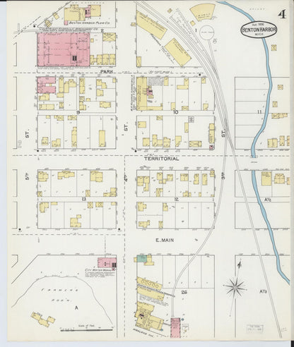 Sanborn Fire Insurance Map from Benton Harbor, Berrien County, Michigan (1892), Sheet #0004 - Complete Map Set gallery image, historic Sanborn map, vintage wall art, Michigan Michigan