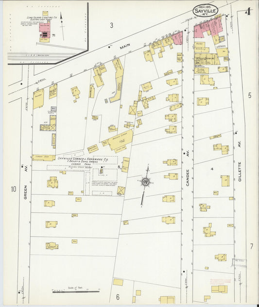 Sanborn Fire Insurance Map from Sayville, Suffolk County, New York (1915), Sheet #0004 - Historic Sanborn Fire Insurance Map Print, vintage old map wall art, antique decor, genealogy gift, New York New York map