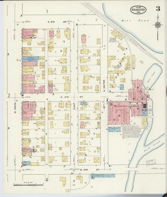 Sanborn Fire Insurance Map from Rochester, Oakland County, Michigan (1916), Sheet #0003 - Historic Sanborn Fire Insurance Map Print, vintage old map wall art, antique decor, genealogy gift, Michigan Michigan map