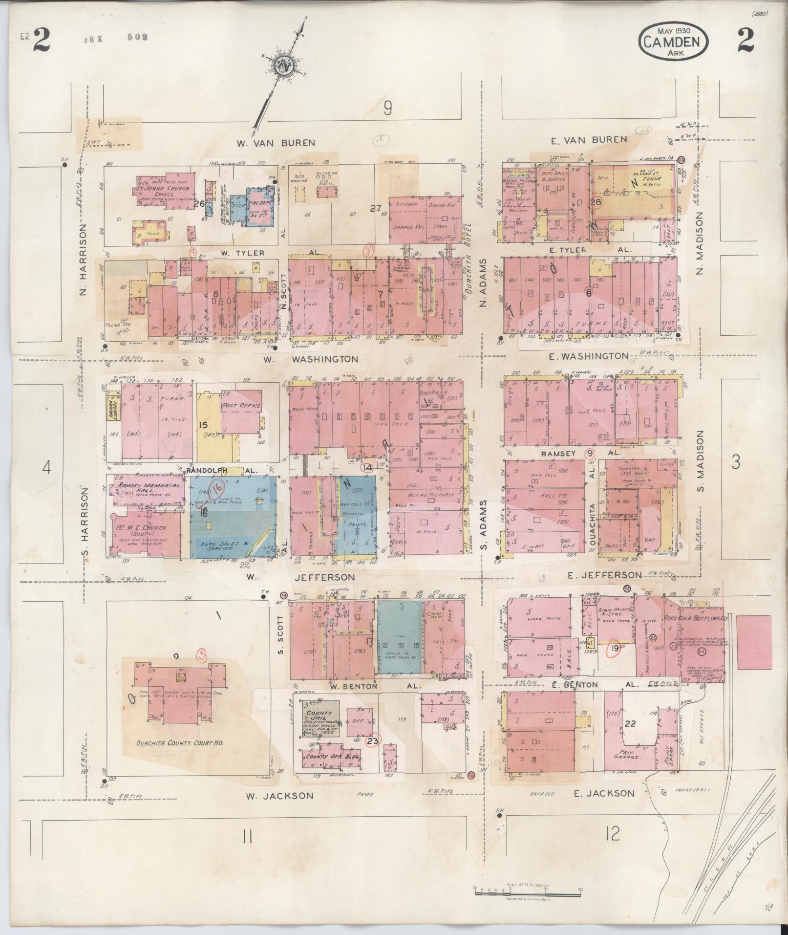 Sanborn Fire Insurance Map from Camden, Ouachita County, Arkansas (1948), Sheet #0002 - Historic Sanborn Fire Insurance Map Print, vintage old map wall art, antique decor, genealogy gift, Arkansas Arkansas map