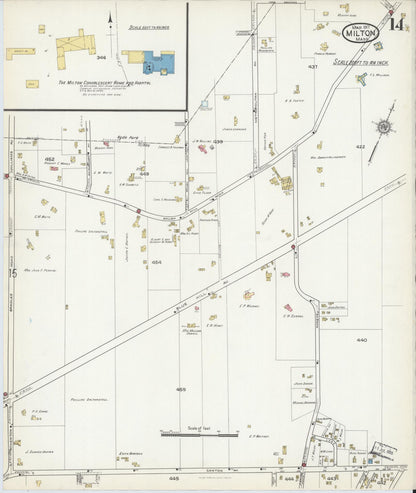 Sanborn Fire Insurance Map from Milton, Norfolk County, Massachusetts (1917), Sheet #0014 - Complete Map Set gallery image, historic Sanborn map, vintage wall art, Massachusetts Massachusetts