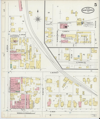 Sanborn Fire Insurance Map from Crawfordsville, Montgomery County, Indiana (1896), Sheet #0005 - Complete Map Set gallery image, historic Sanborn map, vintage wall art, Indiana Indiana