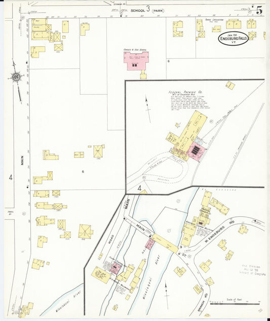 Sanborn Fire Insurance Map from Enosburg Falls, Franklin County, Vermont (1911), Sheet #0005 - Historic Sanborn Fire Insurance Map Print, vintage old map wall art, antique decor, genealogy gift, Vermont Vermont map