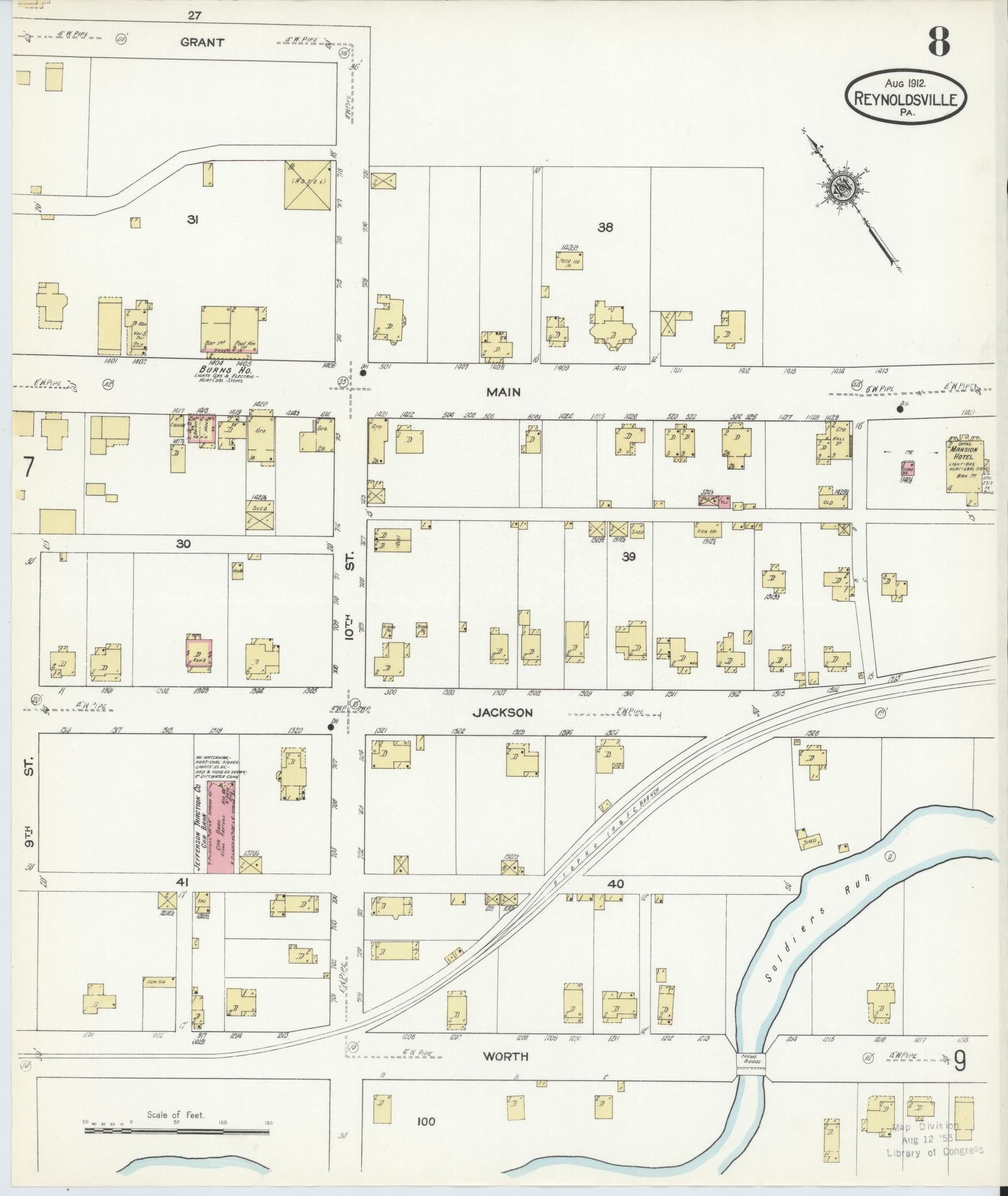 Sanborn Fire Insurance Map from Reynoldsville, Jefferson County, Pennsylvania (1912), Sheet #0008 - Complete Map Set gallery image, historic Sanborn map, vintage wall art, Pennsylvania Pennsylvania