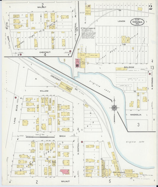 Sanborn Fire Insurance Map from Virginia, Saint Louis County, Minnesota (1910), Sheet #0002 - Historic Sanborn Fire Insurance Map Print, vintage old map wall art, antique decor, genealogy gift, Minnesota Minnesota map