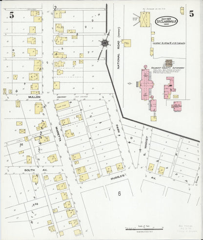 Sanborn Fire Insurance Map from Saint Clairsville, Belmont County, Ohio (1924), Sheet #0005 - Historic Sanborn Fire Insurance Map Print, vintage old map wall art, antique decor, genealogy gift, Ohio Ohio map