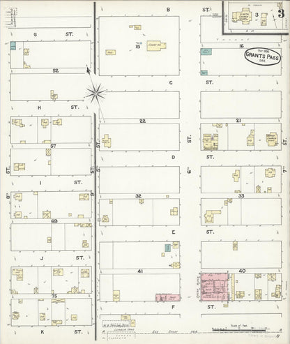 Sanborn Fire Insurance Map from Grants Pass, Josephine County, Oregon (1890), Sheet #0003 - Complete Map Set gallery image, historic Sanborn map, vintage wall art, Oregon Oregon