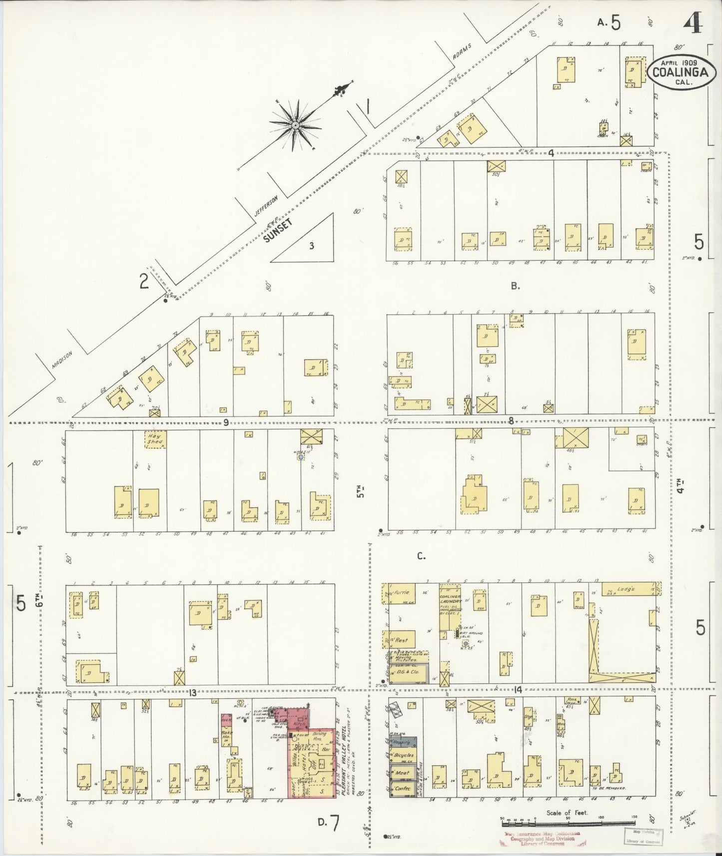 Sanborn Fire Insurance Map from Coalinga, Fresno County, California (1909), Sheet #0004 - Complete Map Set gallery image, historic Sanborn map, vintage wall art, California California