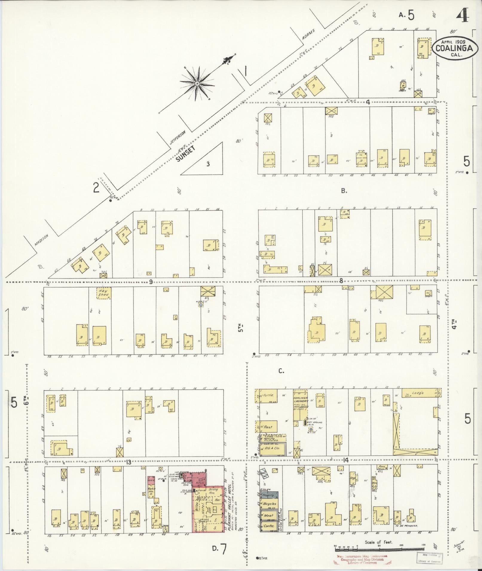 Sanborn Fire Insurance Map from Coalinga, Fresno County, California (1909), Sheet #0004 - Complete Map Set gallery image, historic Sanborn map, vintage wall art, California California