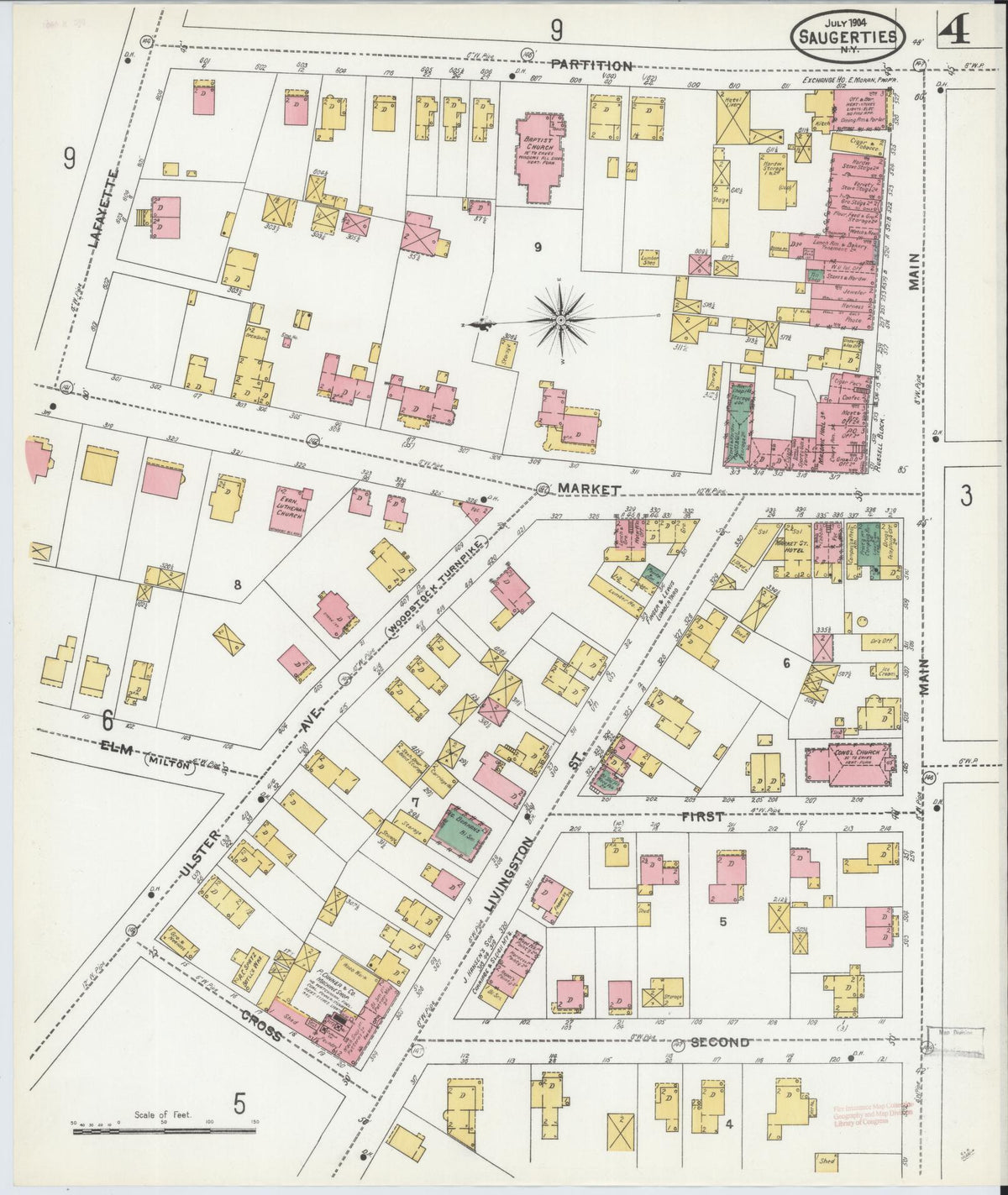 Sanborn Fire Insurance Map from Saugerties, Ulster County, New York (1904), Sheet #0004 - Complete Map Set gallery image, historic Sanborn map, vintage wall art, New York New York