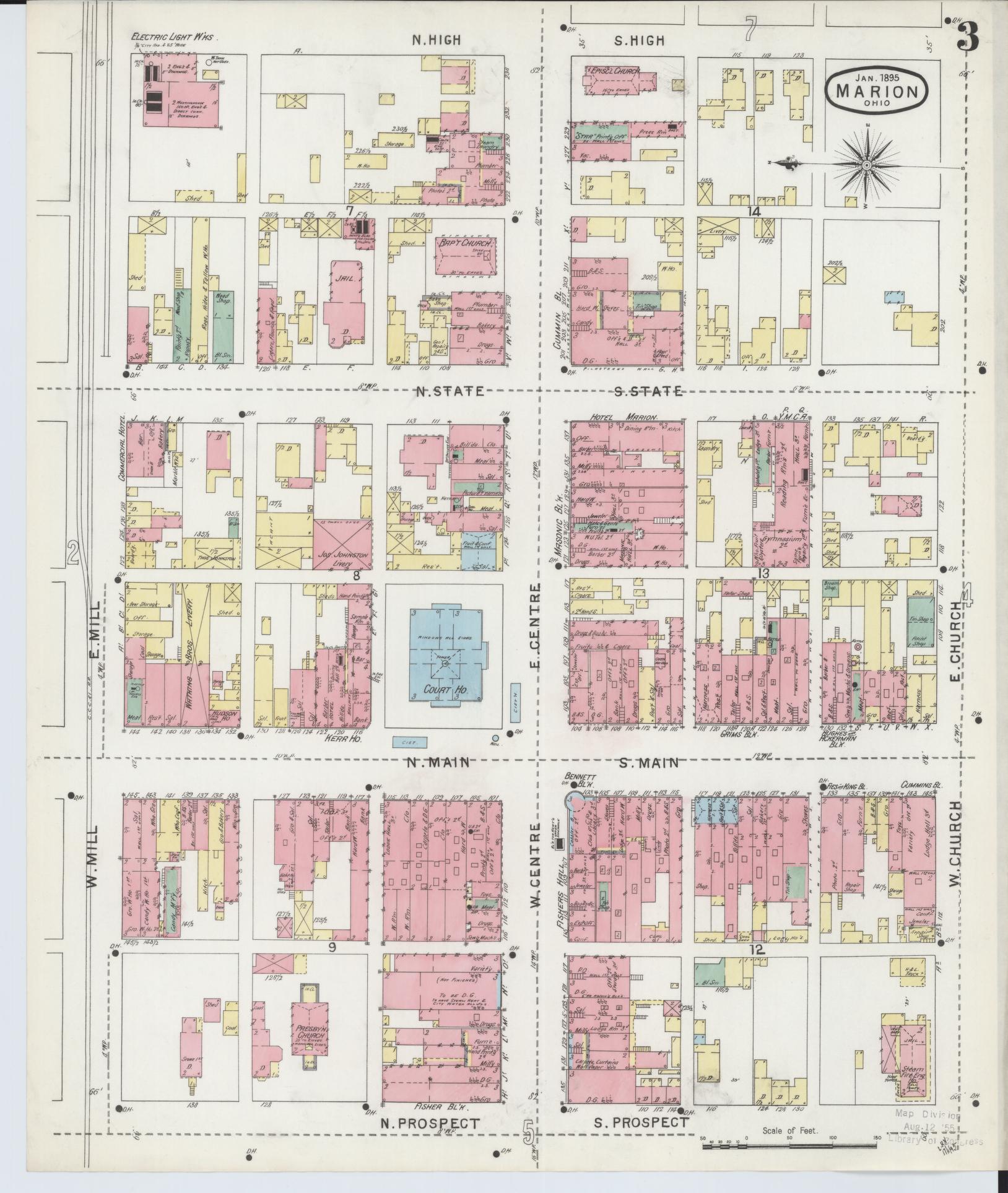 Sanborn Fire Insurance Map from Marion, Marion County, Ohio (1895), Sheet #0003 - Complete Map Set gallery image, historic Sanborn map, vintage wall art, Ohio Ohio