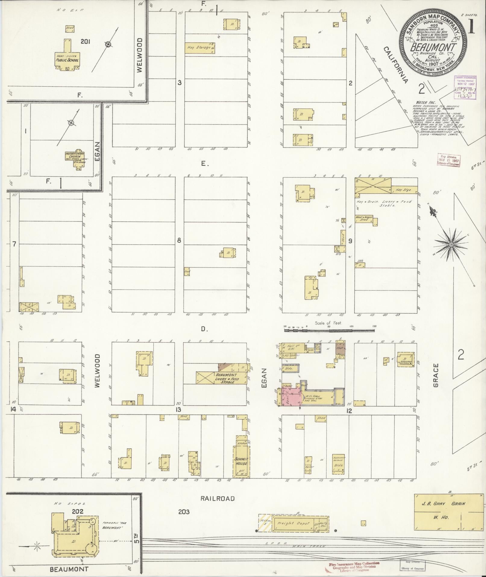 Sanborn Fire Insurance Map from Beaumont, Riverside County, California. (1907) – Historic Sanborn Fire Insurance Map Print