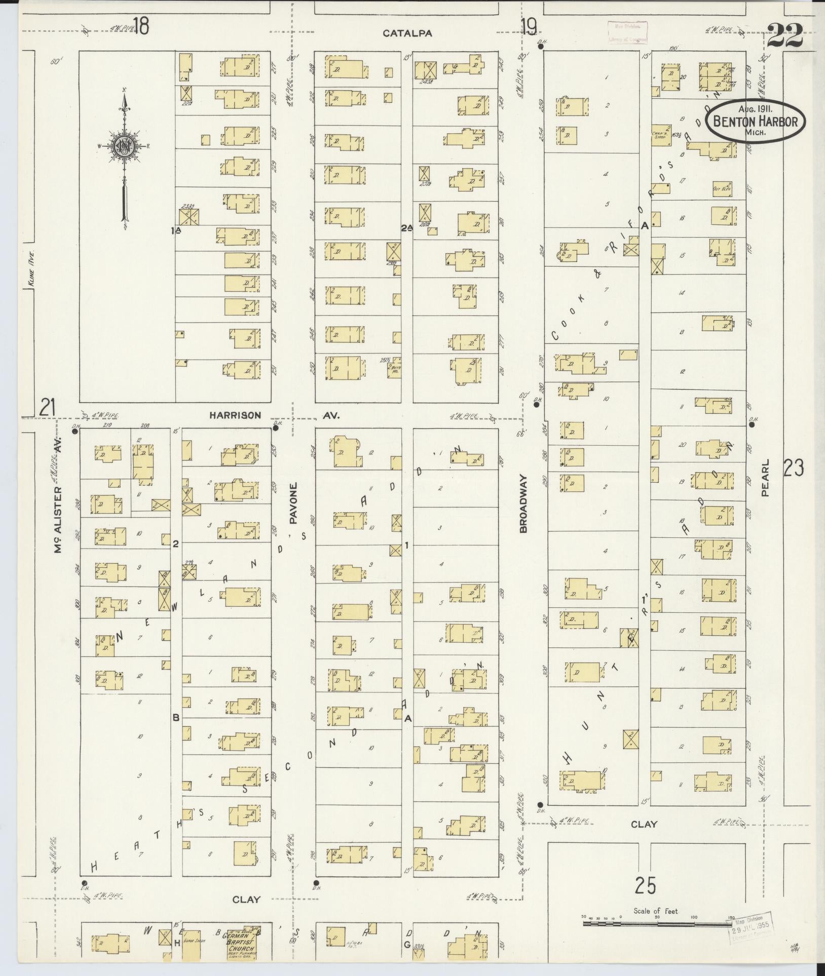 Sanborn Fire Insurance Map from Benton Harbor, Berrien County, Michigan (1911), Sheet #0022 - Historic Sanborn Fire Insurance Map Print, vintage old map wall art, antique decor, genealogy gift, Michigan Michigan map