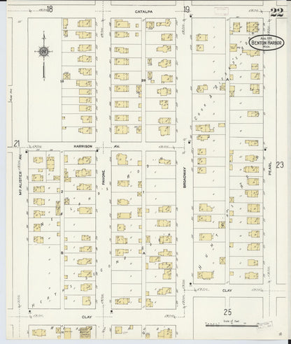 Sanborn Fire Insurance Map from Benton Harbor, Berrien County, Michigan (1911), Sheet #0022 - Historic Sanborn Fire Insurance Map Print, vintage old map wall art, antique decor, genealogy gift, Michigan Michigan map