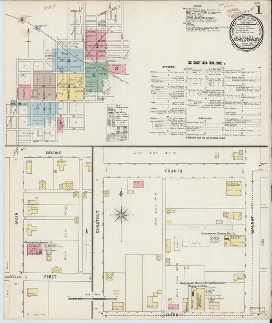 Sanborn Fire Insurance Map from Huntingburg, Dubois County, Indiana (1895), Sheet #0001 - Historic Sanborn Fire Insurance Map Print, vintage old map wall art, antique decor, genealogy gift, Indiana Indiana map