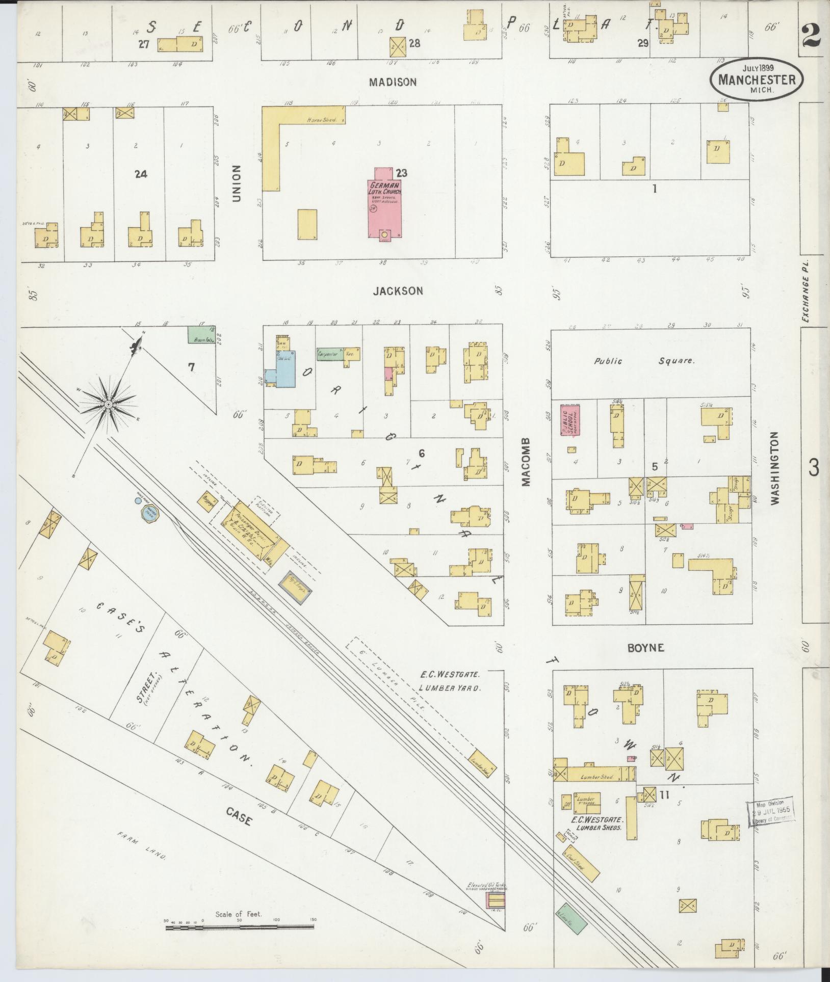 Sanborn Fire Insurance Map from Manchester, Washtenaw County, Michigan (1899), Sheet #0002 - Complete Map Set gallery image, historic Sanborn map, vintage wall art, Michigan Michigan
