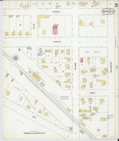 Sanborn Fire Insurance Map from Manchester, Washtenaw County, Michigan (1899), Sheet #0002 - Complete Map Set gallery image, historic Sanborn map, vintage wall art, Michigan Michigan