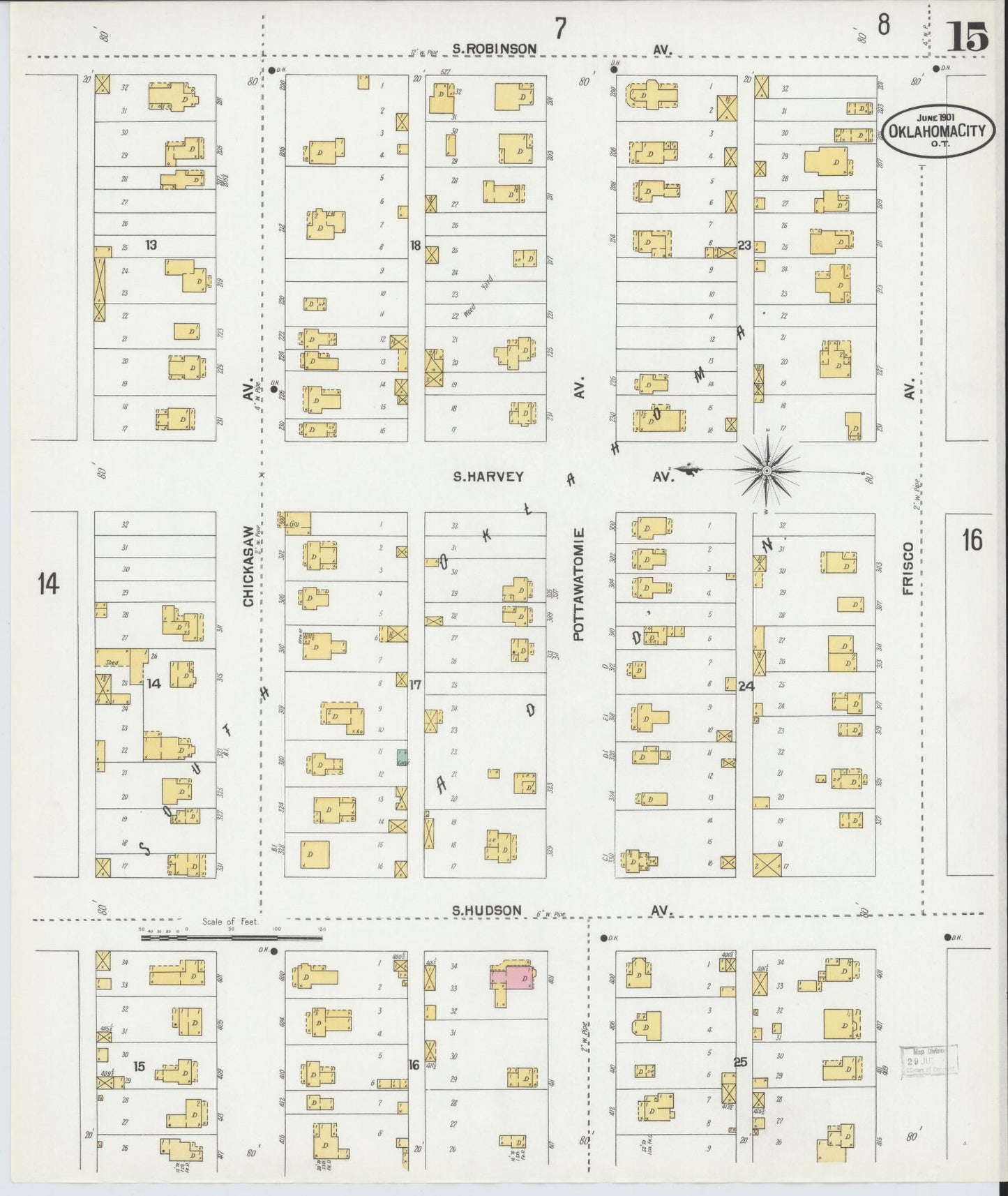 Sanborn Fire Insurance Map from Oklahoma City, Oklahoma County, Oklahoma (1901), Sheet #0015 - Complete Map Set gallery image, historic Sanborn map, vintage wall art, Oklahoma City Oklahoma
