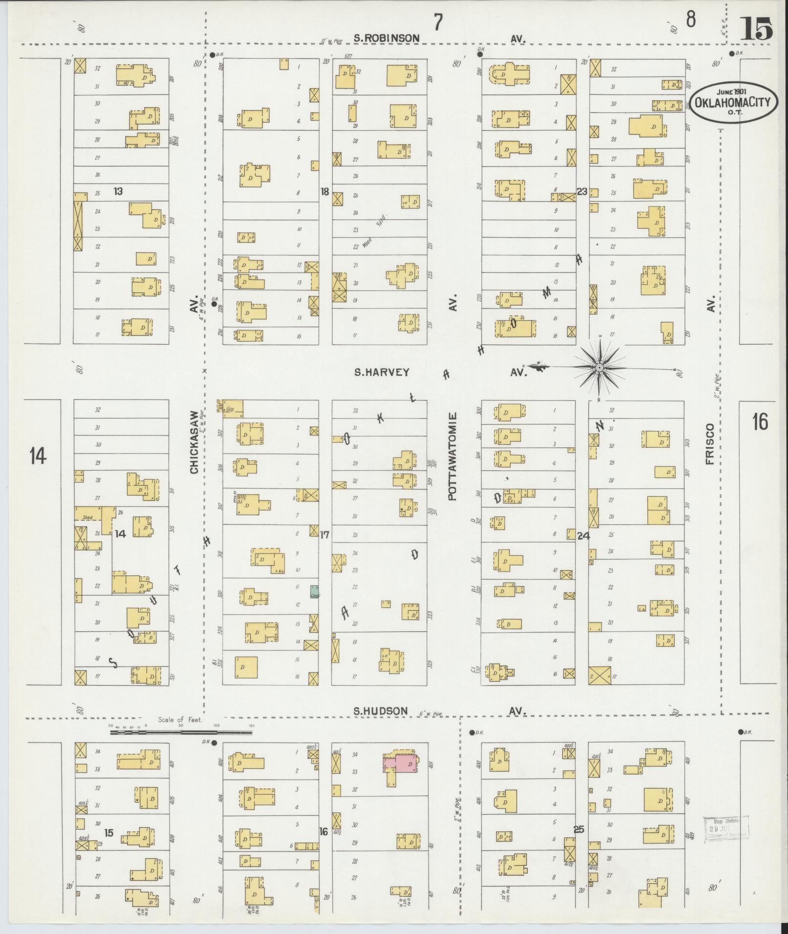 Sanborn Fire Insurance Map from Oklahoma City, Oklahoma County, Oklahoma (1901), Sheet #0015 - Complete Map Set gallery image, historic Sanborn map, vintage wall art, Oklahoma City Oklahoma