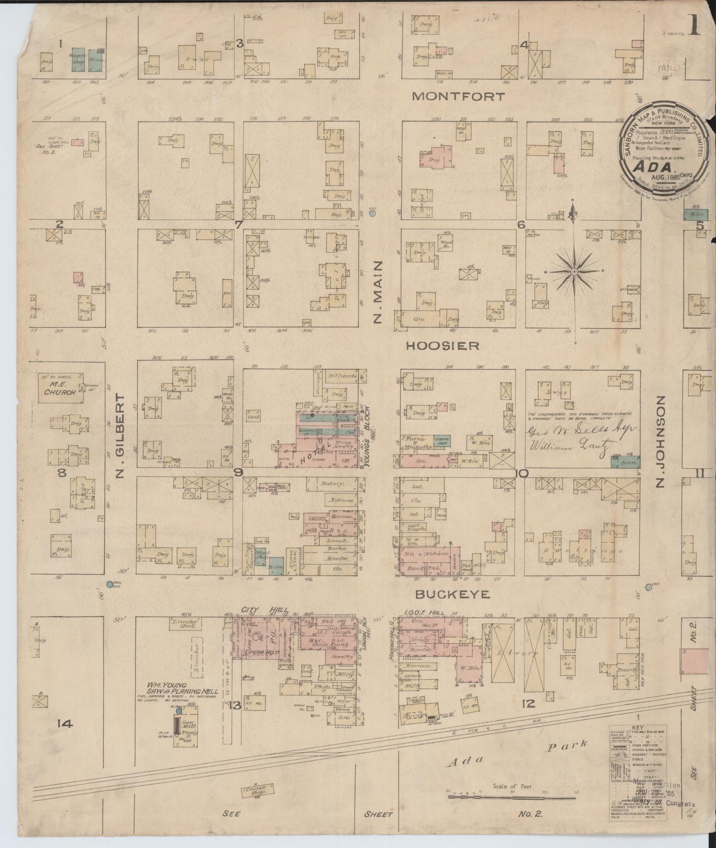 Sanborn Fire Insurance Map from Ada, Hardin County, Ohio (1885), Sheet #0001 - Historic Sanborn Fire Insurance Map Print, vintage old map wall art, antique decor, genealogy gift, Ohio Ohio map