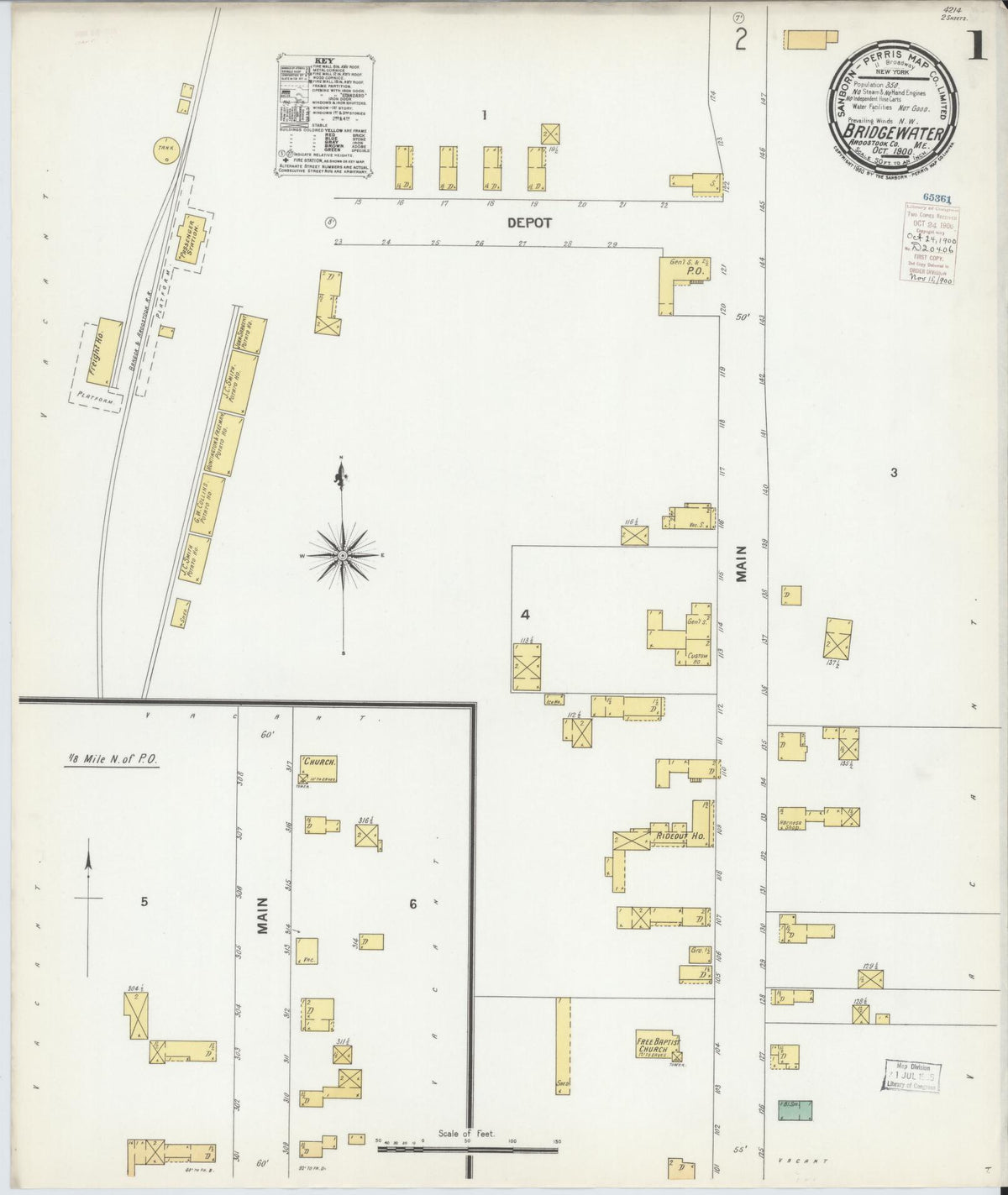 Sanborn Fire Insurance Map from Bridgewater, Aroostook County, Maine (1900), Sheet #0001 - Complete Map Set gallery image, historic Sanborn map, vintage wall art, Maine Maine