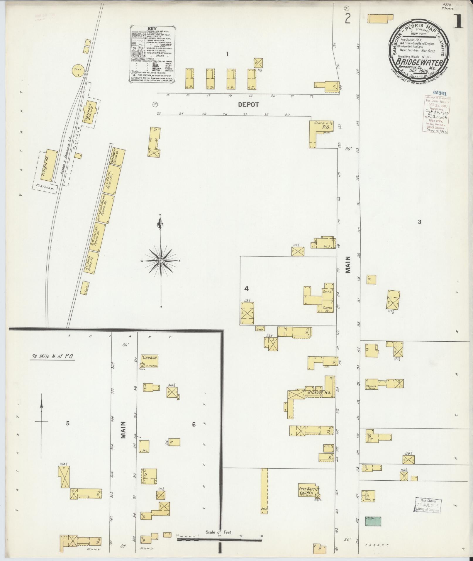 Sanborn Fire Insurance Map from Bridgewater, Aroostook County, Maine (1900), Sheet #0001 - Complete Map Set gallery image, historic Sanborn map, vintage wall art, Maine Maine