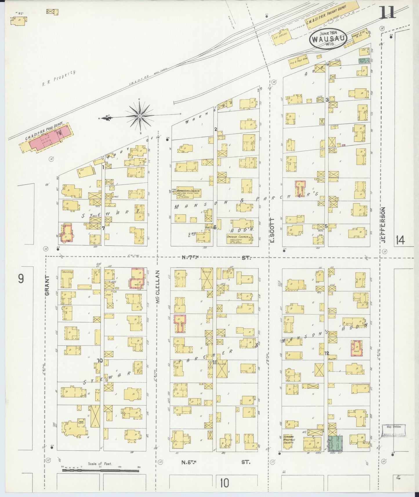Sanborn Fire Insurance Map from Wausau, Marathon County, Wisconsin (1904), Sheet #0011 - Complete Map Set gallery image, historic Sanborn map, vintage wall art, Wisconsin Wisconsin